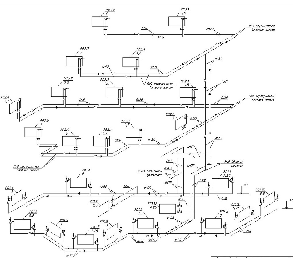 Изометрическая схема системы отопления.